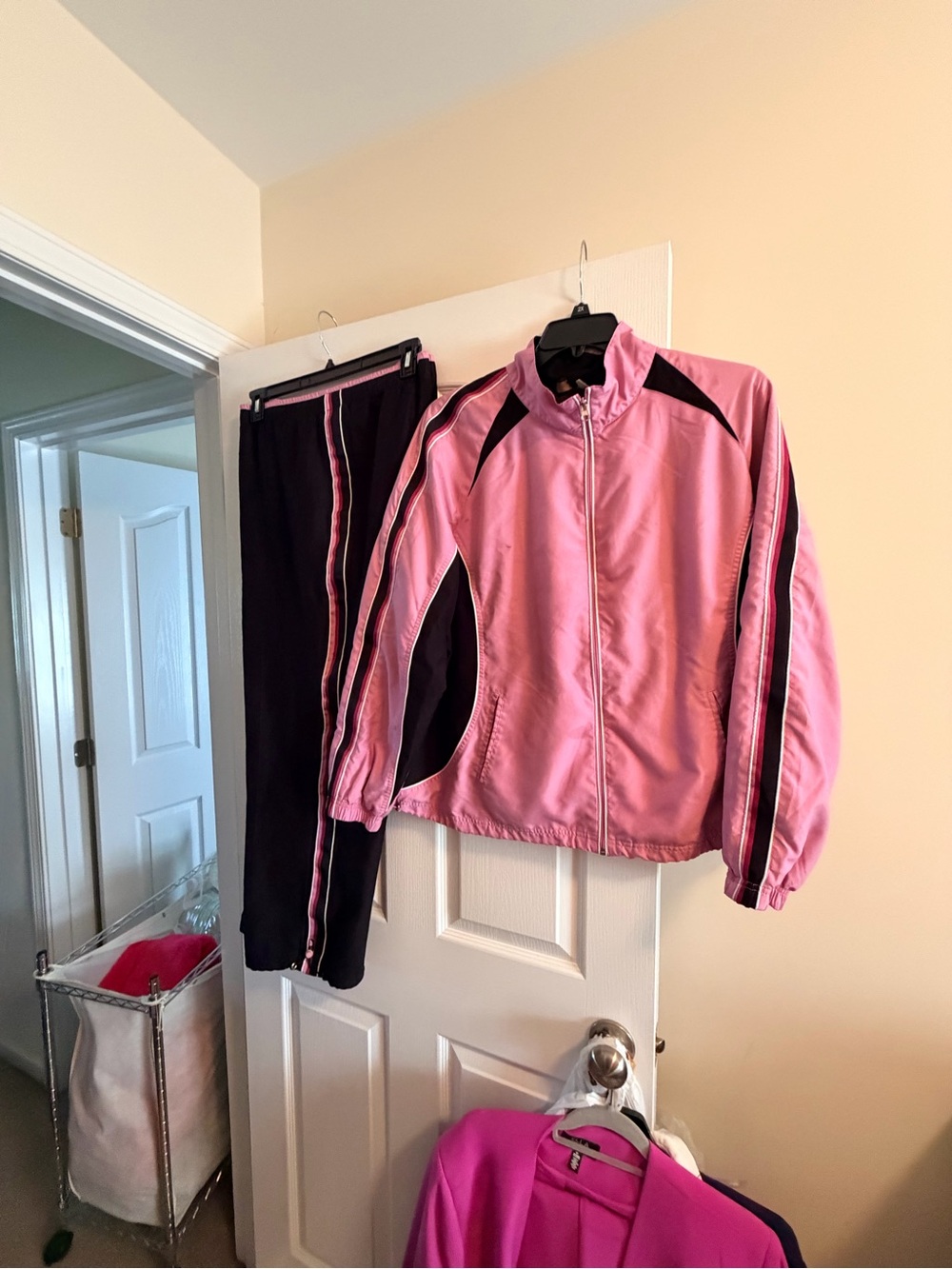 Pink and Black Track Jacket and Pants Set